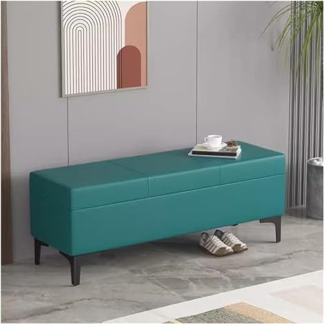 WIGSELBL Polsterbank mit Stauraum, Kunstleder, gepolstertes Ende der Bettbank mit Sicherheitsscharnier, rechteckiger Hocker, Bettbank, Akzentbank für Wohnzimmer (Farbe: Blau, Größe: 120 cm)