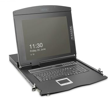 DIGITUS 19 KVM-Konsole - FullHD - 16 Port HDMI-Switch - US -Tastatur - für 19 Zoll Server- und Netzwerkschranke - Schwarz