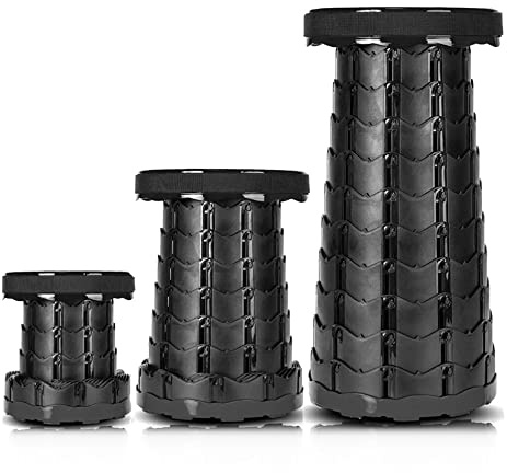 OHMG Taburete plegable portátil, taburete plegable para acampada, regulable en altura, 6,5 – 45 cm, telescópico, silla plegable portátil de exterior, para barbacoa, pesca, cocina, exterior, carga