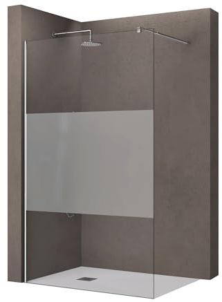 doporro Walk-In Dusche Duschwand 120x200cm Duschabtrennung 10mm ESG-Glas | Teilsatiniert Duschwand mit Nanobeschichtung | Aluminiumrahmen in Chrom | Bremen02MS