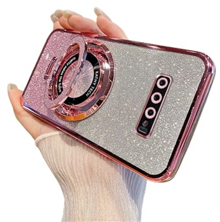 QIWEIQING Glitter Case for Samsung Galaxy S9, Electroplate Flash Shell for Girls Women Ring Stand Function Camera Protector Shockproof Transparent TPU Cover for Samsung Galaxy S9. Pink DS