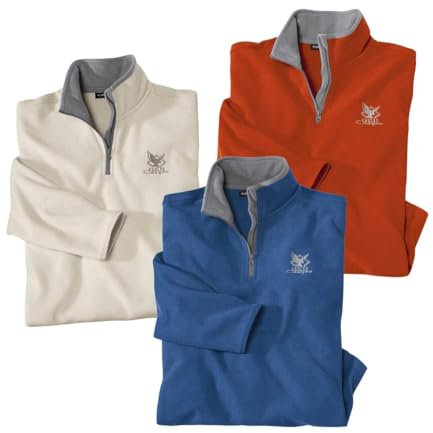 ATLAS FOR MEN - 3er-Set Microfleece-Pullover Mountain - XXL
