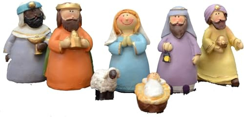 Aries boutique T3 - Figurines de Noël miniatures, crèche miniature, ensemble de 7 pièces, La naissance de l'enfant Jésus, exposition de Noël,