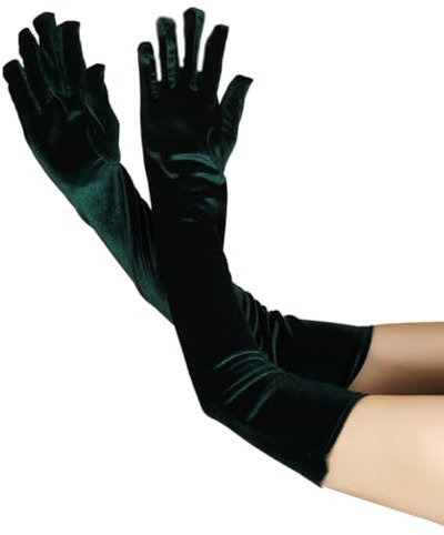FUXIU Lange Samt-Handschuhe für Damen, Abendhandschuhe für Damen, formelle Handschuhe, Ellenbogenhandschuhe, Abschlussballhandschuhe, Bankett-Handschuhe, schwarz / grün, As detailed discription