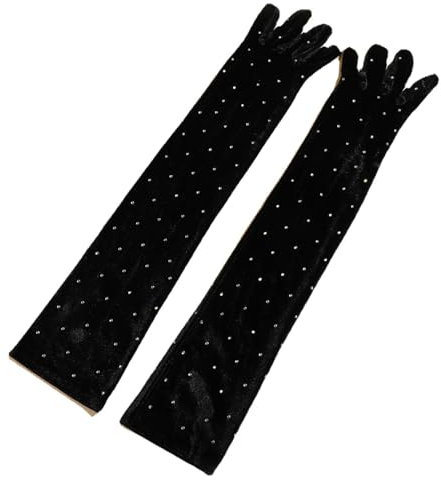 Anevous 1 Paar Schwarze Handschuhe Lang, Handschuhe Elegant Damen, Samt Classic Abendhandschuhe, 1920er Opera Handschuhe für Party Halloween Karneval Kostüm Handschuhe,Schwarz