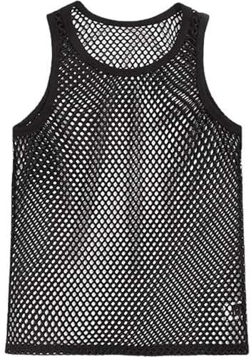 Ginddy Chaleco de Malla Hombre, Camiseta Sin Mangas Transparente, Negro, XL, Perfecto para Noche de Bodas, Luna de Miel, Día de San Valentín u Ocasiones Calientes