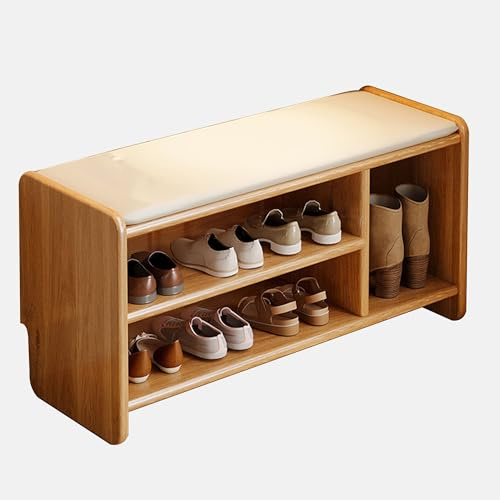 Panca Scarpiera Legno da Ingresso con Seduta Panca Portascarpe Panchina da Interno Panche Spogliatoio Panca Contenitore Camera da Letto Panca Imbottita per Corridoio Soggiorno(Wood color,100cm/39.4in)