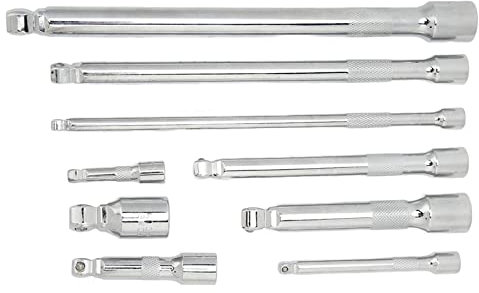 9 Piece Extension Bar Set for 1/4in, 3/8in, and 1/2in Drives - Universal Socket Accessory Kit