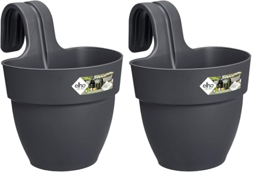 elho Vibia Campana Easy Hanger S 21 - Übertopf für Balkon & Außen - Ø 20.5 x H 26.5 cm - Schwarz/Anthrazit (Packung mit 2)