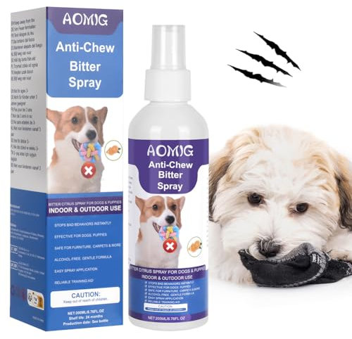 Aomig Fernhaltespray Hunde Knabberstopp für Hund Bitter Spray für Hunde Bitterspray Hundeabwehrspray Hundeschreck Fernhaltespray für Hunde Anti Kau und Lecken Spray für Möbel Kleidung Schuhen (200ml)