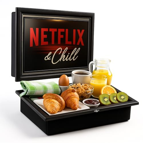 Empire Lap Tray with Bean Bag Cushion – Wooden Soft Padded Lap Tray with Cushion for Eating, Drinking & Laptop – Ideal for Breakfast, Dinner, Snacks & Work – Comfortable, Portable with Sturdy Design