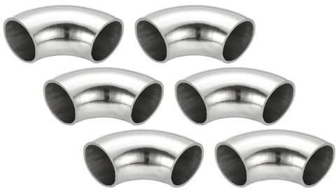PATIKIL 6 Stück Edelstahl Rohrbogen 90 Grad Bogen, 25mm ID Stahl Auspuffbogen Auspuffrohrverbinder Edelstahlbogen 304 Edelstahl Rohr für Auspuffrohr Treppengeländer Auto HVAC