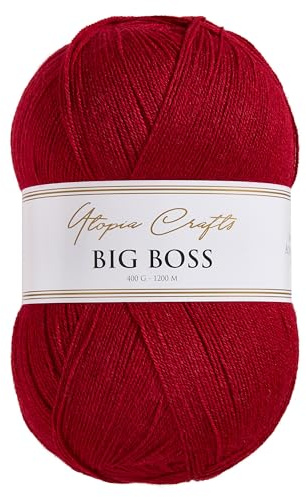 Utopia Crafts Big Boss Acrylwolle 400g 1200m – Strick- & Häkelgarn, weich, maschinenwaschbar, Oeko-Tex zertifiziert, für Pullover, Decken, Schals & Mützen (Dunkelkarmesin)