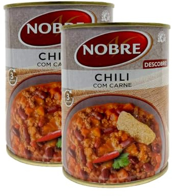 Nobre Chili Com Carne De Vaca 420G Chilli With Beef Meat Canned Food Portuguese Meal Product Of Portugal Pack of 2
