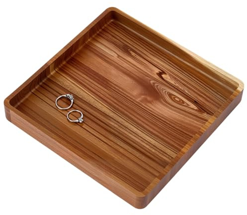MAYJOYDIY Plateau de Service Carré en Bois D'Acacia Plateau de Service Carré en Bois pour Présentation de Bagues Bijoux Boucles d'oreilles Colliers Bibelots Organisateur Décoratif 20cm X 20cm