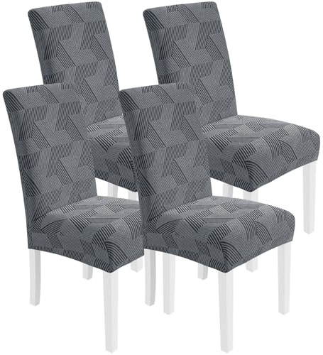 CYCMACO Stretch Stuhlhussen 4er Set, Stuhlbezug Elastisch Universal, Hussen Für Stühle Hochlehner, Moderne, Abnehmbarer, Kratzfest, Waschbarer, Für Esszimmer, Küche, Restaurant, Hellgrau