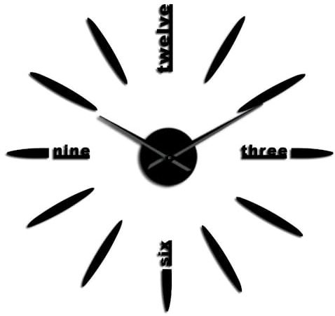 Generico Semplicità creativa Orologio da Parete Adesivo Moderno Senza Cornice Fai Da Te Design 3D Grandi Dimensioni per Soggiorno, Camera, Ufficio, Facile Installazione (nero,90CM)