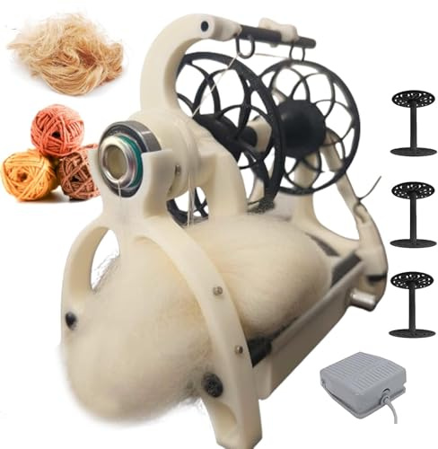 menglanchang Essoreuse à Fil Intelligente - Rouet éLectrique -Capacité 120g-Essoreuse à Poils d'animaux avec PéDale Et 3 Bobines, Cardeuse à Tambour - Interrupteur Marche/ArrêT,Vitesse RéGlable,White