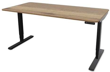 ASSMANN Höhenverstellbarer Schreibtisch elektrisch, 180x80cm, TÜV-geprüft | stufenlos verstellbar mit Aufprallschutz, ergonomischer Schreibtisch Made in Germany, abgerundete Ecken, Eiche Tabak/Schwarz