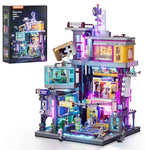 Lumibricks Cyberpunk Spielhalle Licht Bausteine Set – 2580 Klemmbausteine, Modulares Gebäude mit abnehmbaren Mechanismen, Geschenkidee für Erwachsene & Sci-Fi Fans