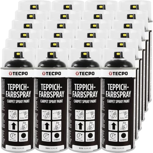 TECPO Spray de pintura para alfombras, 24 x 400 ml, pintura textil, color negro, para alfombras, felpudos, techo, tela, goma, plástico, tratamiento interior