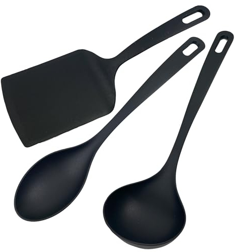 Fackelmann Set 3 Mestoli Cucina in Nylon Antigraffio, Utensili Antiaderente: Mestolo, Cucchiaio da Servizio, Paletta Lasagne - Resistenti al Calore 200°C, Lavabili in Lavastoviglie e Leggeri