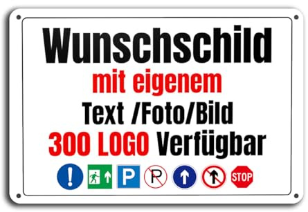 Schilder selbst gestalten, Schild personalisiert, 9 Größen Über 300 Logo-Optionen, mit Foto/Text/Logo, Aluminium/Eisen-Material, Wasserdicht und UV-beständig (20x30cm - Aluminium-Horizontal)