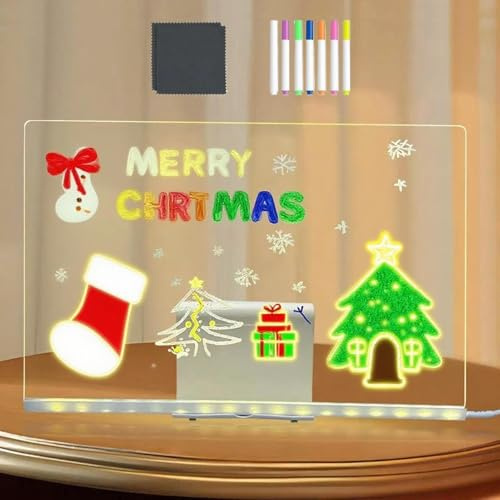 Tavolozza Luminosa per Disegni per Bambini - Tavolozza da Disegno in Acrilico Illuminata con 7 Penne ad Asciugatura Rapida - Blocco Note Luminoso per Scuola Materna, Viaggi, Uso Domestico, Scuole