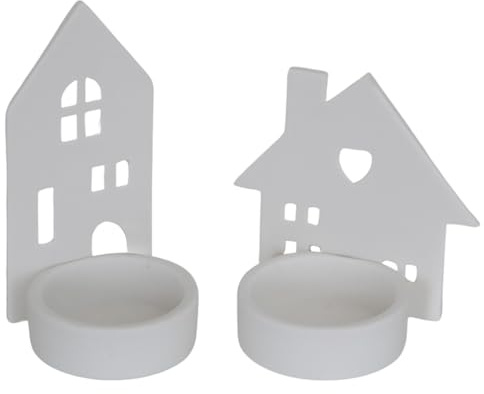 2er Set Teelichthalter Häuser aus Porzellan weiß 9 cm – Skandi-Deko & Weihnachtsdeko, Windlichter Hausform für Winter & Ganzjahresdeko – Logbuch-Verlag