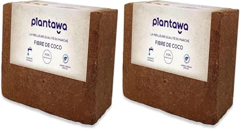 PLANTAWA Fibre de Coco Organique Bloc 5 kg 70 l – Brique compacte – Terre pour Plantes – Utilisation de Potager Urbain terriaire pour Plantes extérieures Turba pour Pots de Fleurs (Lot de 2)