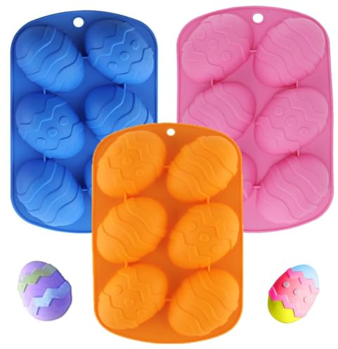 BUKCYUE 3 Stück Ostereier Silikonform, Ostereierformen Silikon Moulds, Ostern Backform Kuchenform, Zum Herstellen von Kuchen, Schokolade, Gelee und festlicher Dekoration, Drei Farben