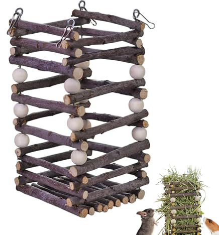 Hay Feeder - 3x7inch Natural Wooden Container,Pet Food Dispenser Bunny Hay Holder | for Hamster Chinchilla Mouse Small Animal Pet Indoor Outdoor Home Cage Enrichment