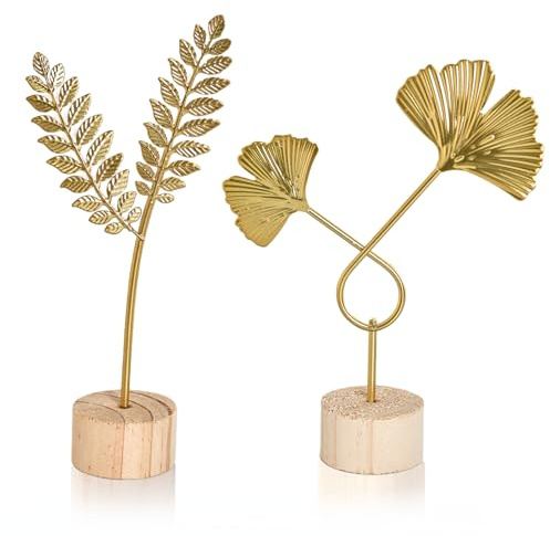Tarqite 2 Stück Ginkgoblatt Statue Deko, Kreative Ginkgo Leaf Statue, Blatt Metallskulptur, Gold Desktop Skulptur Deko für Home, Büro, Schlafzimmer, Wohnzimmer, Weihnachtsdeko (C)