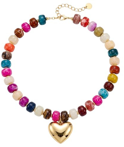 Wailike Boho Kette Damen Vintage - Bunte Perlenkette Damen Bunt mit Edelstein Perlen CO