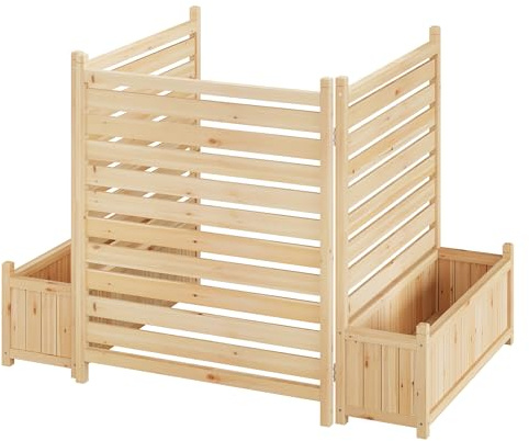 Garvee Pannelli Divisori Da Giardino in Legno Con Fioriere - Schermo Privacy Autoportante, Copertura Per Unità AC e Bidoni, Angolo Verde Decorativo, 2 Pannelli Con Due Vasi