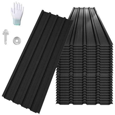 Plschckes Corrugated Sheets Roof 12 x Trapezoidal Sheet Roof Panels Corrugated Sheet Galvanised Steel 129.5 x 45 cm Corrugated Sheet for Garage Garden Shed Carport (Black)