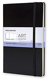 Moleskine Art Collection, Japanisches Album, Skizzenbuch mit Hardcover, Papier geeignet für Stifte, Pastelle und Zeichenkohle, Großformat 13 x 21 cm, 48 Seiten) schwarz