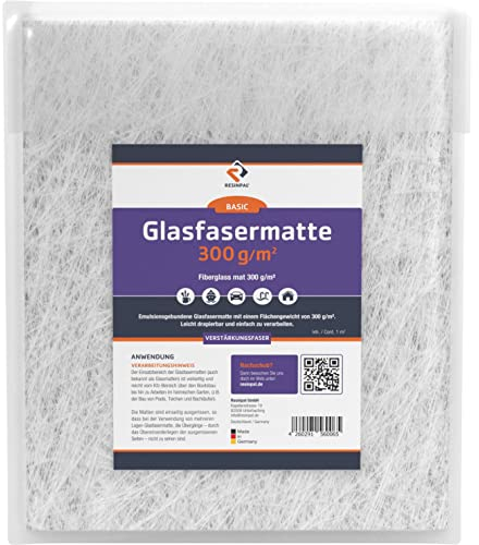 Glasmatte 5 m² | Verstärkungsfaser für Polyesterharz und Epoxidharz | Glasfasermatte 300 g/m² |