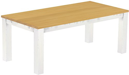B.R.A.S.I.L.-Möbel Esstisch Rio Classico 200x100 cm Eiche hell Weiß Holz Pinie Massivholz Esszimmertisch Echtholz ausziehbar vorgerichtet für Ansteckplatten