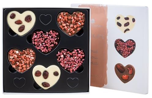 CHOCOLISSIMO Schokolade Geschenk 120g – Belgische Herzpralinen Mit Früchten In Eleganter Box – 6 Handgemachte Pralinen Für Frauen & Männer Zu Valentinstag, Geburtstag Oder Als Dankeschön