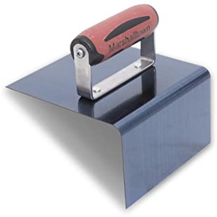MARSHALLTOWN Blue Steel Step Tool, Nose Tool, 6 x 6 x 3 Inch Blade Size, 1/2 Inch Radius, 90-Degree Angle, Resilient DuraSoft Handle, Prevent Cracking in Concrete, 175BD