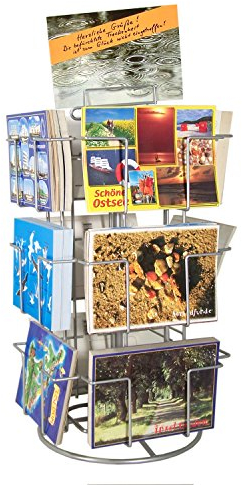 GERSO Thekenständer Postkartenständer für Postkarten 12 Motive drehbar 150x105 mm, A6, Querformat, Kartenhalter, silber