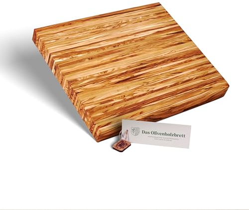 DAS OLIVENHOLZBRETT® exklusives Hackbrett aus Olivenholz/massives Schneidebrett aus Olivenholz/Metzger Brett/Allzweck Schneidebrett 40cm x30cm x3,5cm