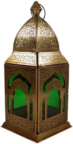 GURU SHOP Orientalische Metall/Glas Laterne in Marrokanischem Design, Windlicht, Grün