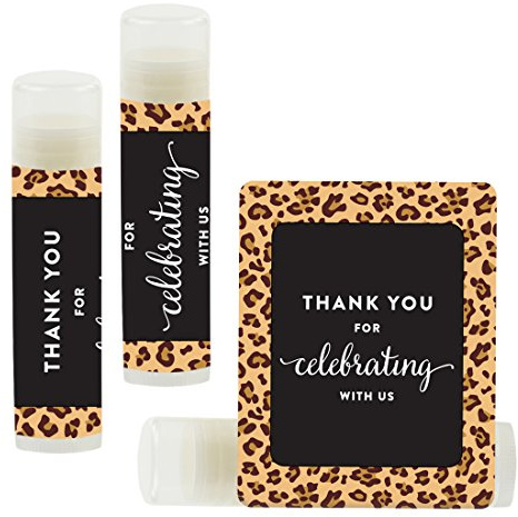 Andaz Press Lip Balm Birthday Party Favors, Thank You For Celebrating With Us, Leopard Cheetah Print, 12-Pack, Leopard Cheetah Print Themed Party Decor Gifts for Guests