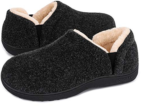 LongBay Herren Warme Memory Foam Hausschuhe Winter Geschlossen Pantoffeln | Weiches Fleece-Futter, Anti-Rutsch Gummisohle, Wohnzimmer, Küche und Garten, Indoor & Outdoor Nutzung, Warme Winterschuhe