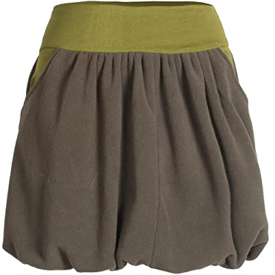 Vishes - Alternative Bekleidung Damen extra Warmer Ballonrock Herbstrock Winterrock Fleece-Rock kurz Olive 42