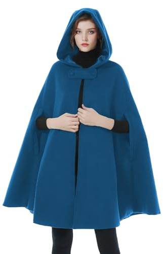 BEAUTELICATE Mezcla de Lana Capa con Capucha Mujer con Bolsillos Largo para Vestido de Novia Boda Fiesta Navidad Halloween Medievales(Azul - Longitud 90cm)