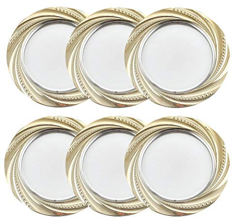 Insun Round Beaded Decorative Charger Plates Set of 6 Service Plates for Dining Table or Décor Silver Gold 24cm Diameter