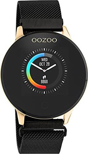 Oozoo Smartwatch Unisex Fitnessuhr (Schwarz/Gold Metall)